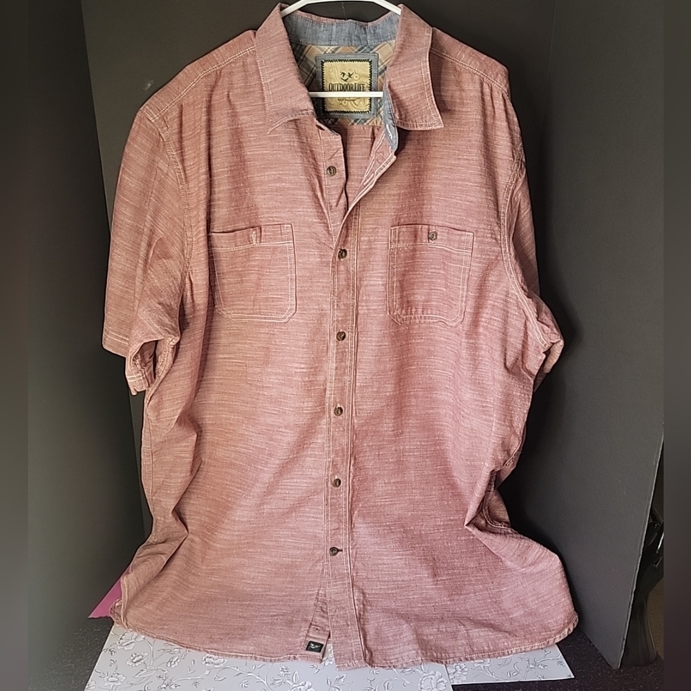 Outdoor Life Shirt Men's Size 3XLT Faded Red Short Sleeves Casual Button Up Top